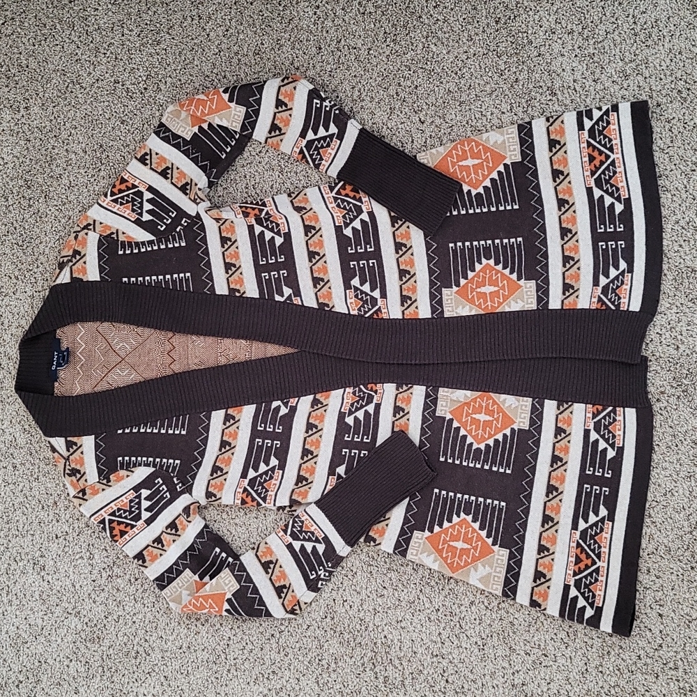 GANT sz S Brown Print Cardigan Sweater